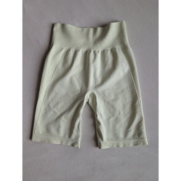 Gymshark Flex Cycling Shorts Yellow Small Logo High Waisted GL SH4250 Activewear - Picture 3 of 10